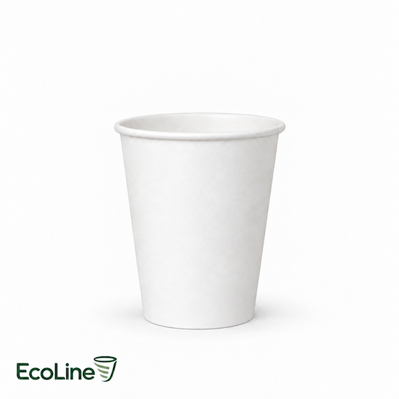 Baltas popierinis puodelis | EcoLine, 8oz | 230ml, 1000 vnt/dėž